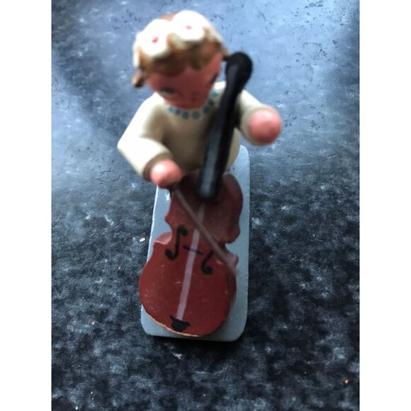 Vtg Christmas Wooden Music Angel Playing The Cello Erzgebirge Made In Germany - Picture 2 of 10